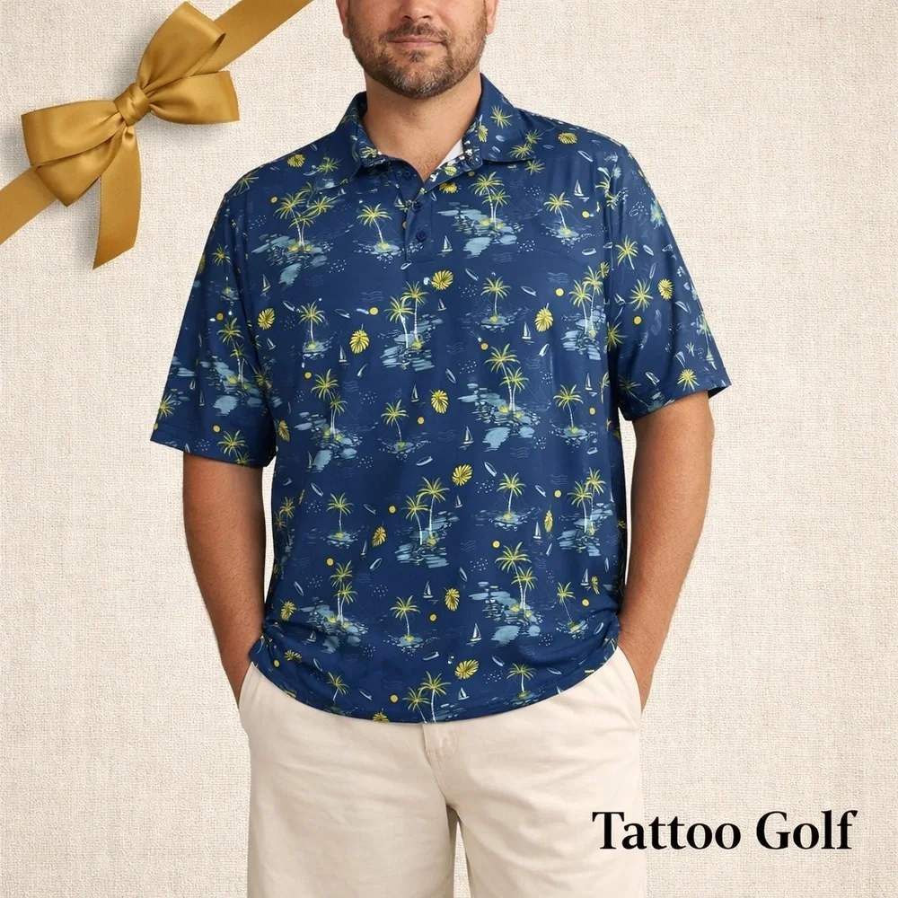 Tattoo Golf Tropical Island Polo Shirt 2XL Short Sleeve